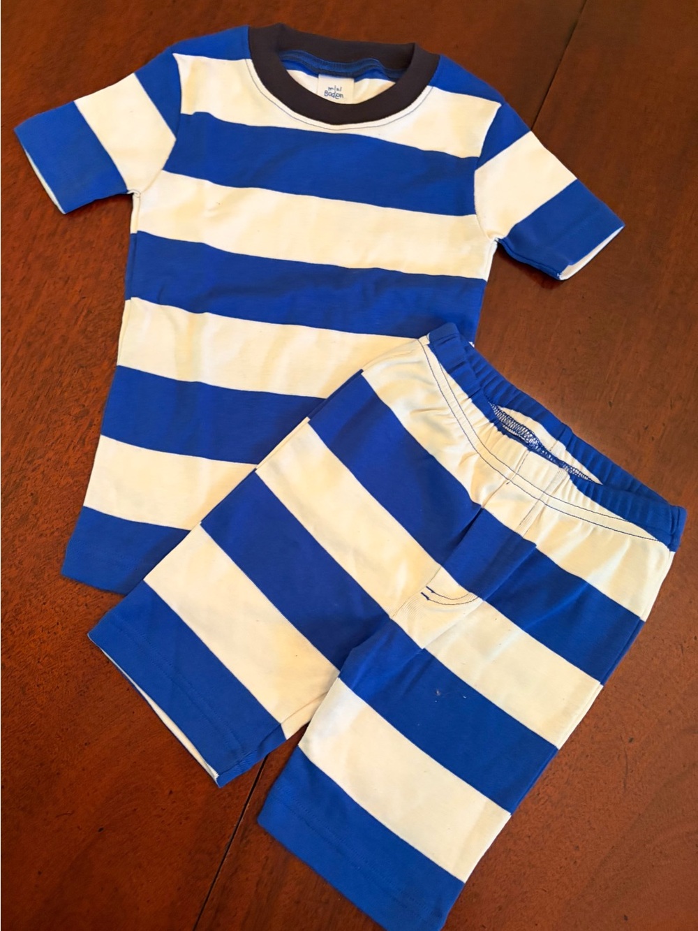 Mini Boden Blue and White Striped Short Sleeve Pajama Set